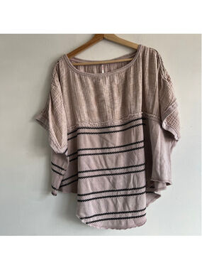 Free People Beige Black Striped Tunic Top M